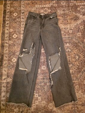 TCL Women's Distressed Wide-Leg Jeans - Charcoal Gray